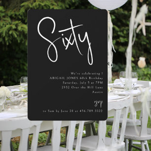 Convites Festa de aniversário 60ª preto simples