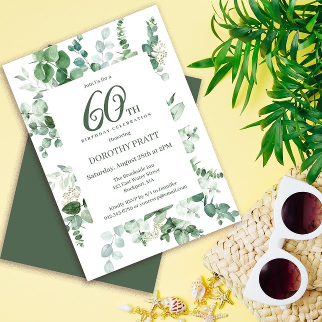 Convites Festa de aniversário 60 Verde Escura Eucalyptus (Need matching party supplies? Welcome signs, napkins, paper plates, something else. Message me!)