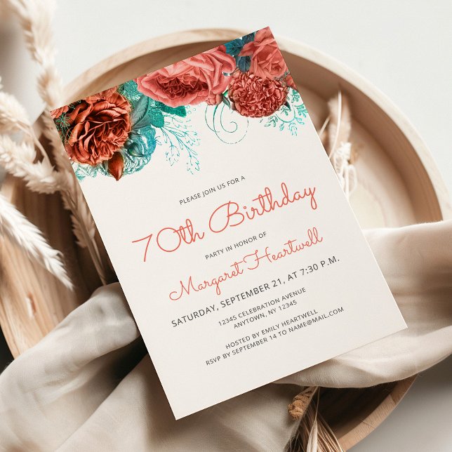 Convites Festa de aniversário 70 azul-coral azul-palha (Criador carregado)
