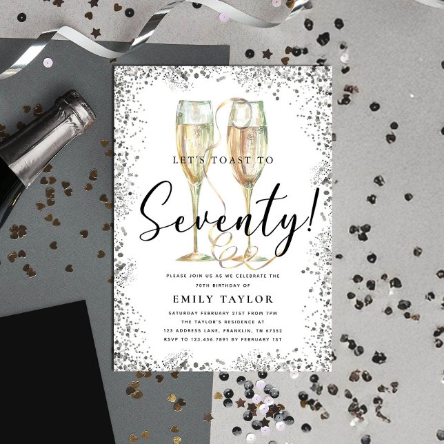 Convites Festa de aniversário 70 de brilho prateado (Criador carregado)