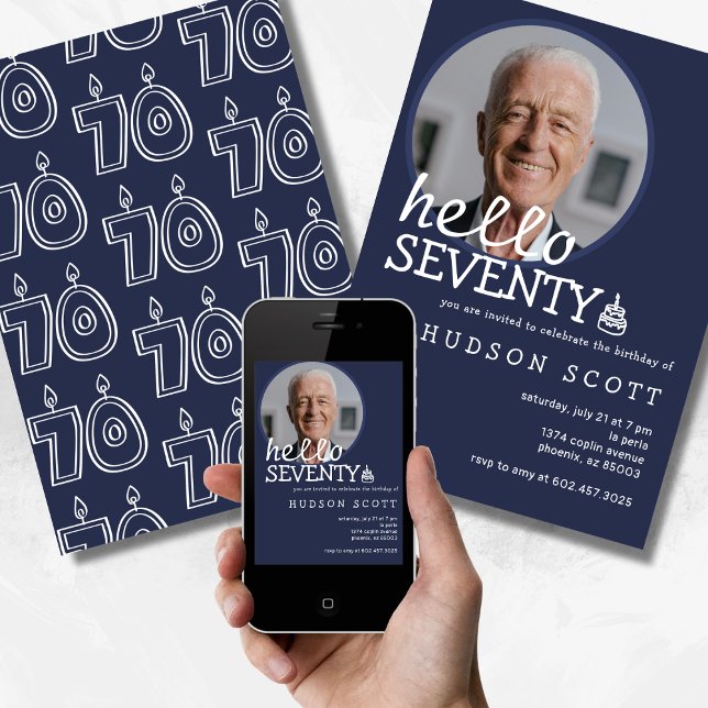 Convites Festa de aniversário 70 Mens Fotografia Setenta Ma (Criador carregado)