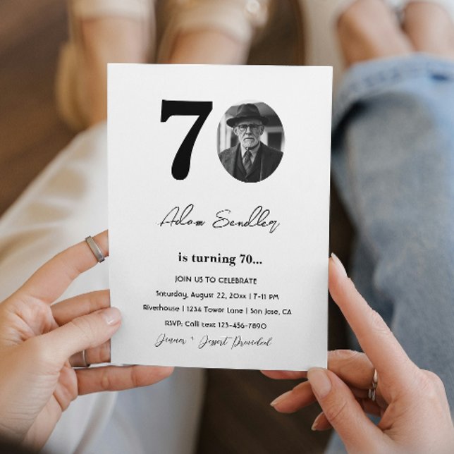 Convites Festa de aniversário 70 preto e branco (Criador carregado)