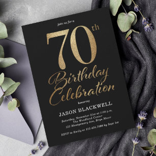Convites Festa de aniversário 70 preto e Dourado