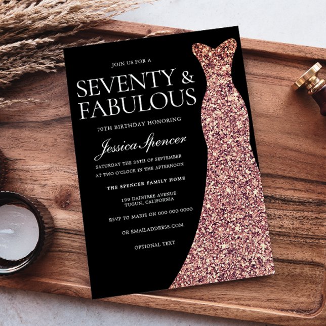 Convites Festa de aniversário 70 rosa Dourada de vestimenta (Criador carregado)