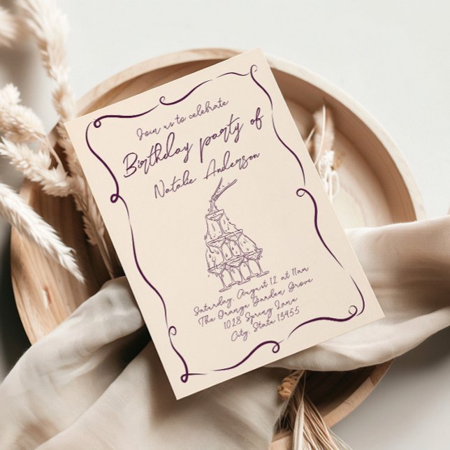 Convites Festa de aniversário 70s de onda roxa desenhada à  (Criador carregado)