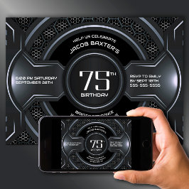 Convites Festa de aniversário 75ª Prata Negra Moderna