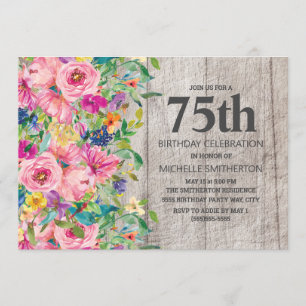 Convites Festa de aniversário 75.a de Madeira Floral Azul C