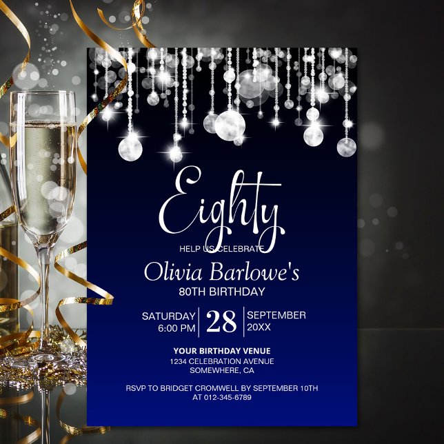 Convites Festa de aniversário 80 azul na moda (Criador carregado)