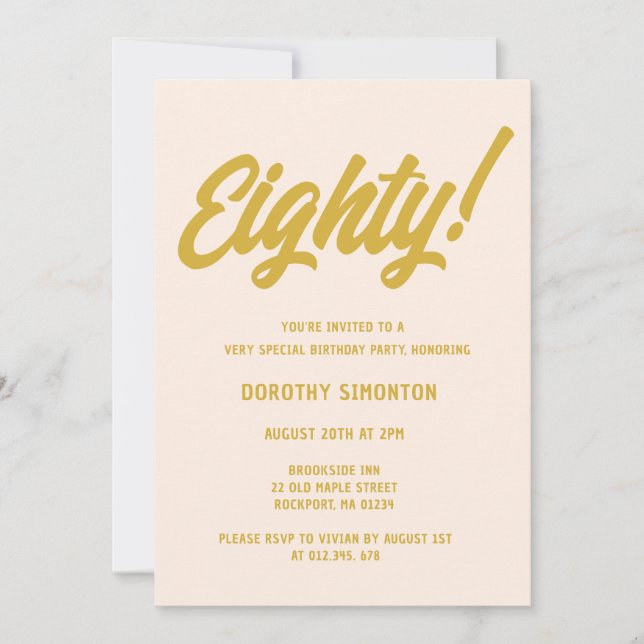 Convites Festa de aniversário 80 de Script de Ouro Retroati (Frente)