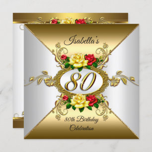Convites Festa de aniversário 80 Dourada de rosas amarelas 