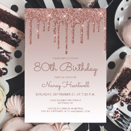 Convites Festa de aniversário 80 Dourada Glam Rosa