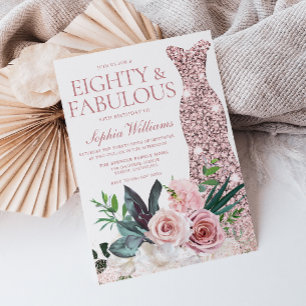 Convites Festa de aniversário 80 Floral rosa Dourada