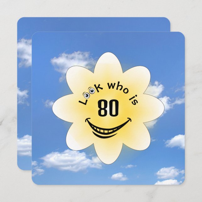 Convites Festa de aniversário 80 Verão Sunshine (Frente/Verso)