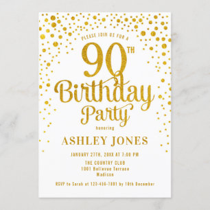Convites Festa de aniversário 90 - Branco e Dourado