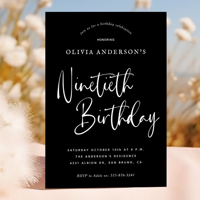 Convites Festa de aniversário 90 | Branco sobre a Tipografi (Criador carregado)