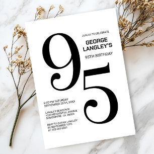 Convites Festa de aniversário 95 preto e branco moderno