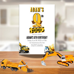 Convites Festa de aniversário 9-9 do Caminhão de Construção