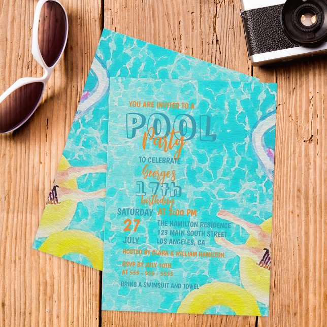 Convites Festa de Aniversário Adolescente com Piscina em Aq (Criador carregado)