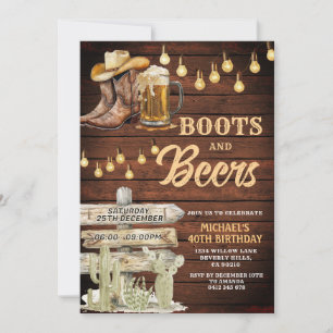 Convites Festa de aniversário Adulta de Botas e Cervejas de
