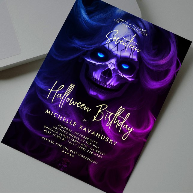 Convites Festa de aniversário Adulta do Halloween Lady Skul (Adult Halloween Birthday Party Lady Skull Modern Invitation
)