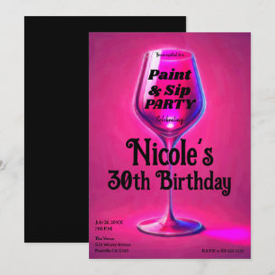 Convites Festa de Aniversário Adulto Copo de Vinho Cor-de-R