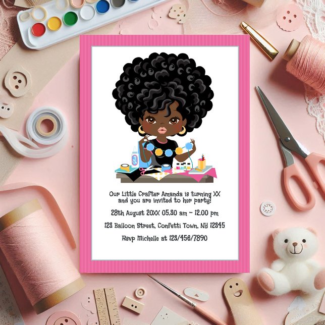 Convites Festa de aniversário Afro-Americana (African American Crafting-Themed Birthday Party Invitation)