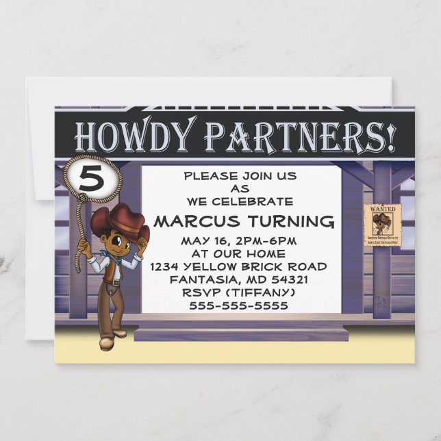 Convites Festa de aniversário afro-americana do cowboy (Frente)