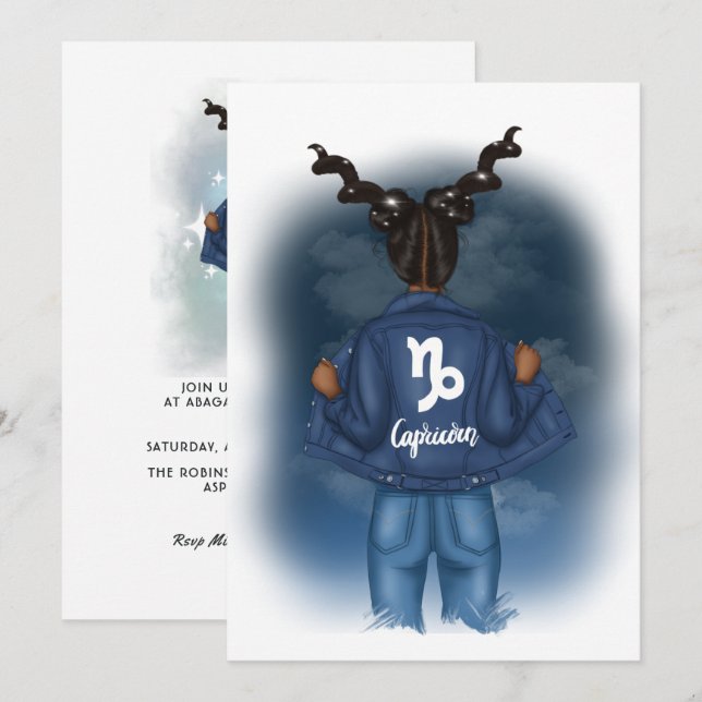 Convites Festa de aniversário Afro-Americana Zodiac (Frente/Verso)