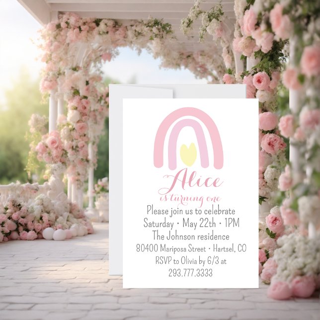 Convites Festa de aniversário amarelo-rosa-arco-íris (Criador carregado)