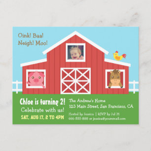 Convites Festa de aniversário animal da foto do Barnyard da
