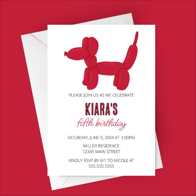 Convites Festa de aniversário Animal do Cachorro Vermelho (Red Dog Balloon Animal Birthday Party Invitation)