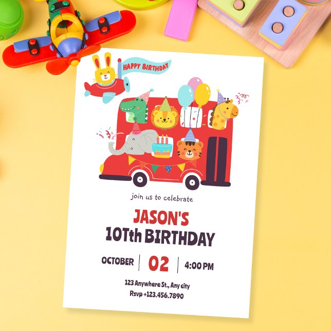 Convites Festa de aniversário animal para crianças divertid (Criador carregado)