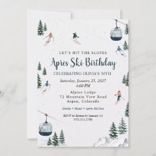 Convites Festa de Aniversário Après Ski Aquarela em Estação