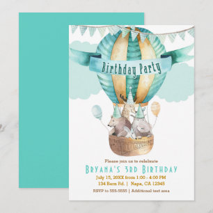 Convites Festa de Aniversário Aquarela Aventura Animal QUAL