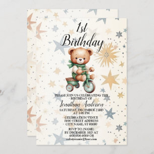 Convites Festa de aniversário Aquarela Urso Verde