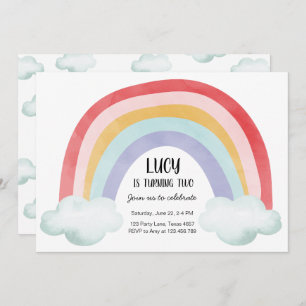 Convites Festa de aniversário Arco-Íris Nuvens de Aquarela 