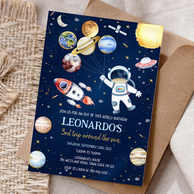 Convites Festa de Aniversário Astronauta Foguete Planetas E (Criador carregado)