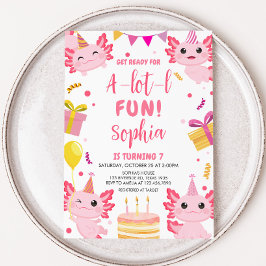 Convites Festa de aniversário Axolotl rosa