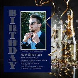 Convites Festa de aniversário Azul de Foto de Qualquer Cinz