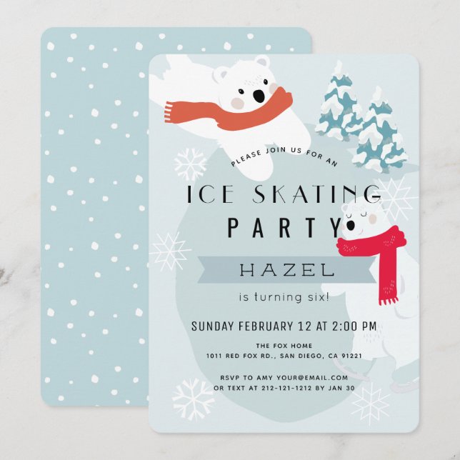 Convites Festa de aniversário Azul De Ice De Urso Polar (Frente/Verso)