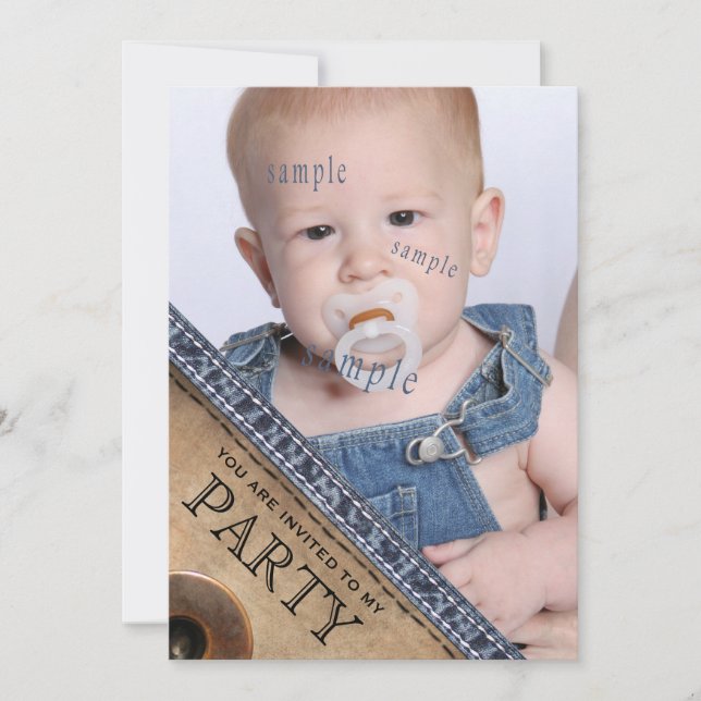 Convites Festa de aniversário azul do estilo da sarja de (Frente)