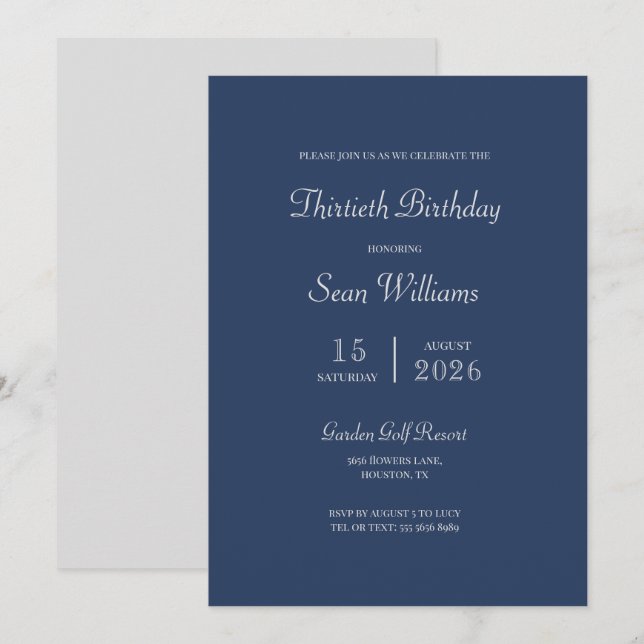 Convites Festa de aniversário Azul e Prata Moderna (Frente/Verso)
