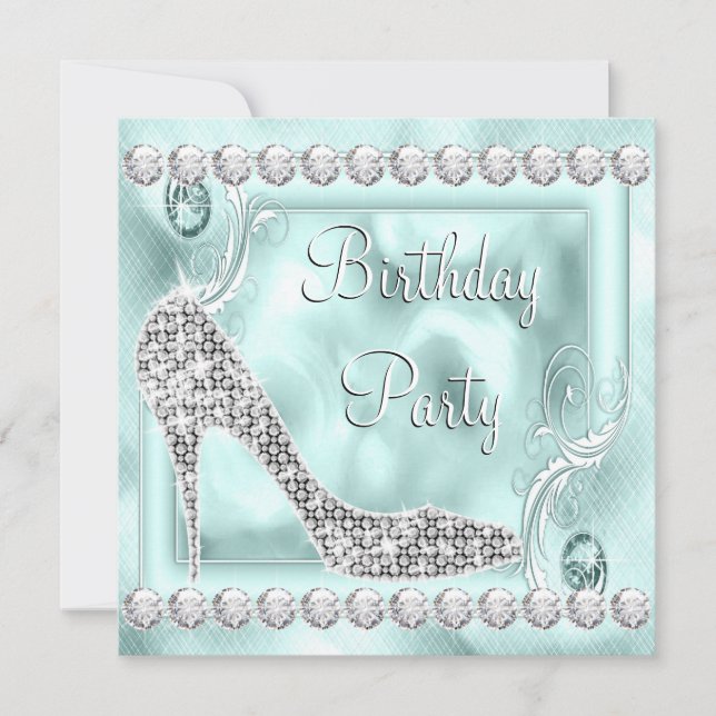 Convites Festa de aniversário Azul Elegante Diamond (Frente)