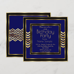 Convites Festa de Aniversário Azul Marinho Preto Dourado Ar