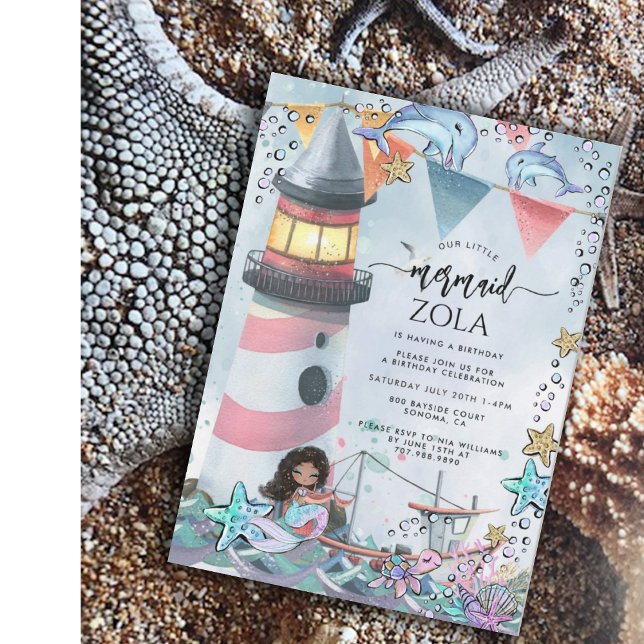 Convites Festa de aniversário azul-rosa Sereia (Criador carregado)