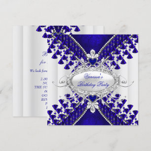 Convites Festa de Aniversário Azul Royal Branco Coração Dia