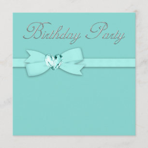 Convites Festa de Aniversário Azul Teal Prata Elegante