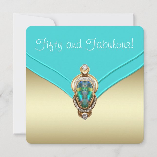 Convites Festa de Aniversário Azul Turquesa e Dourado Elega (Frente)