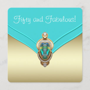 Convites Festa de Aniversário Azul Turquesa e Dourado Elega