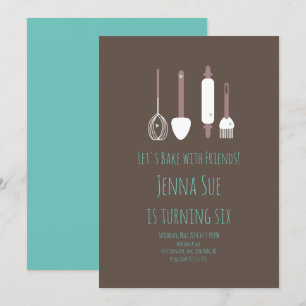 Convites Festa de aniversário Baking Ferramentas Teal Brown